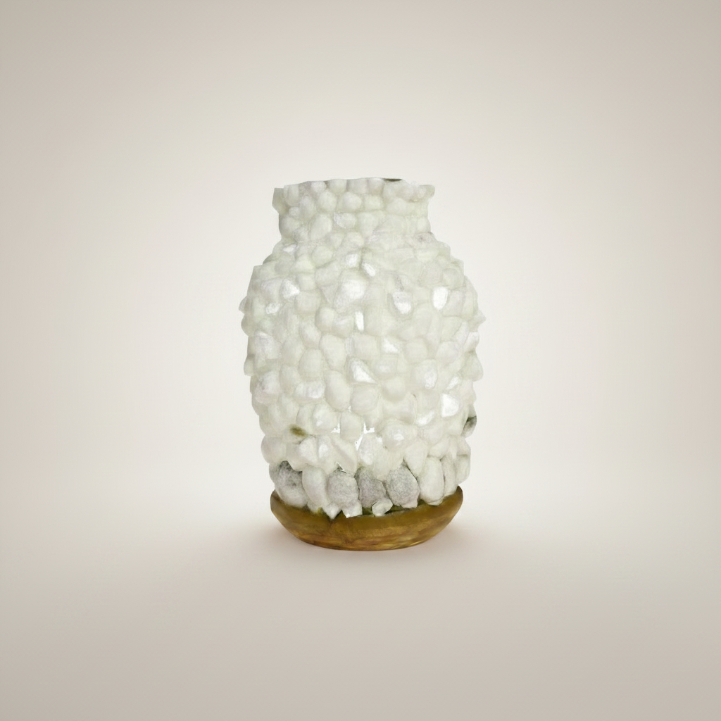 Minimal Decorative Glass Vase with Wooden Base and Natural Stones - VIR Home Collection